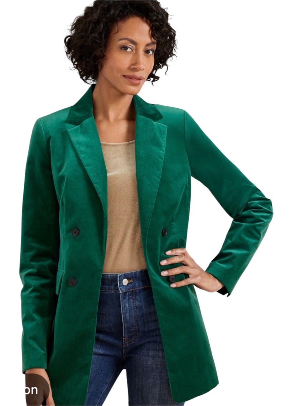 Talbots Emerald Green Velvet Double-Breasted longline lined Blazer size 4